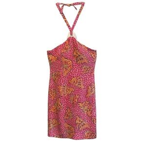 Lilly Pulitzer Pink Sands Butterflies Cha Cha Silk Halter Dress 4 VGUC